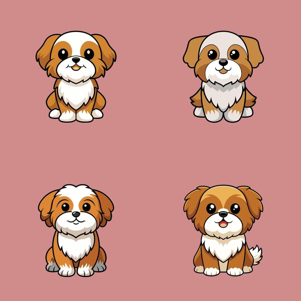 Cute Shih Tzu Dog Sitting isolated illustration Bundle vector