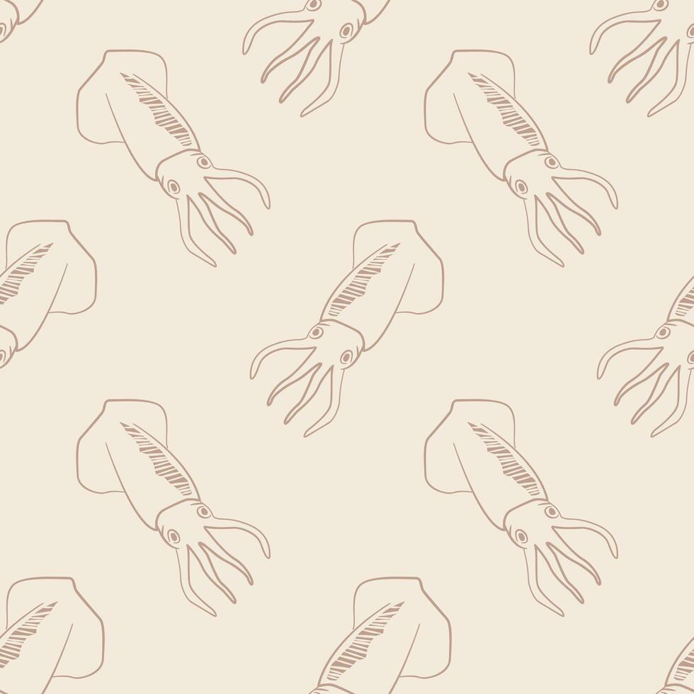 Seamless Pattern with Hand Drawn Squid vector