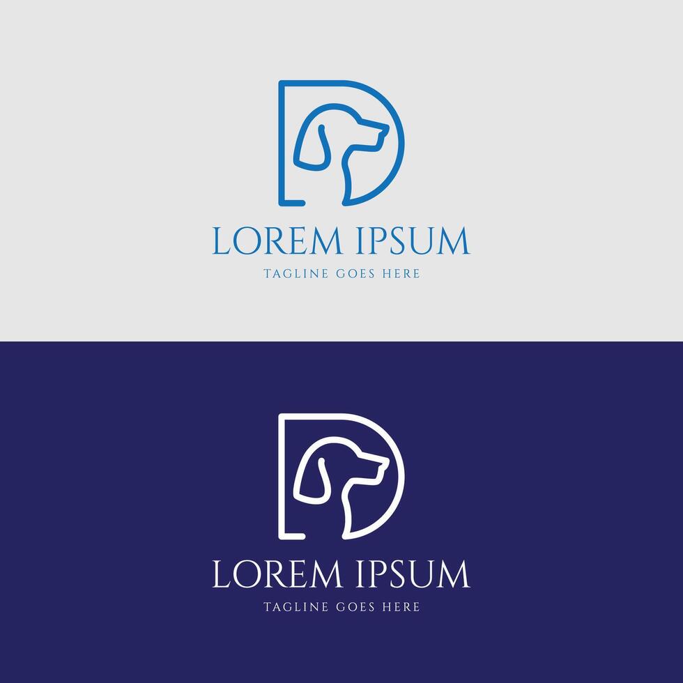 Initial Letter D for Dog Monogram Head Illustration Symbol Design vector