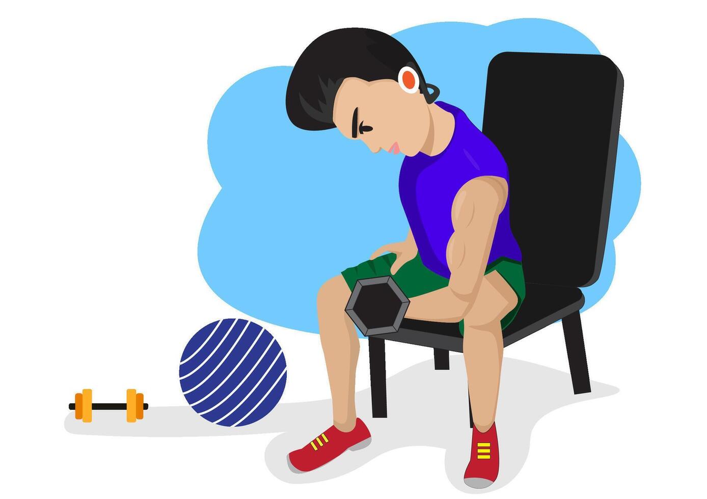 Men exercising by lifting weights, building arm muscles vector