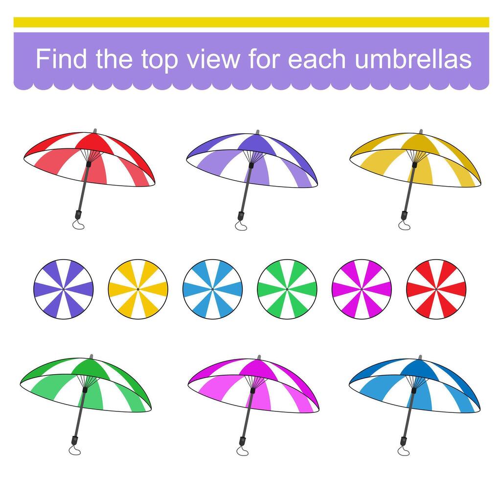Logic game for children. Find the top view for each the umbrellas. illustration vector