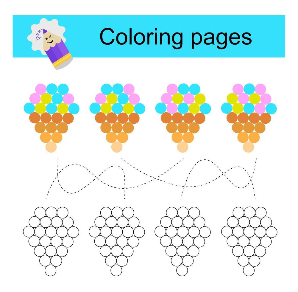 Educational game for children. Go through the maze and color a cartoon ice cream according to the pattern. illustration. vector