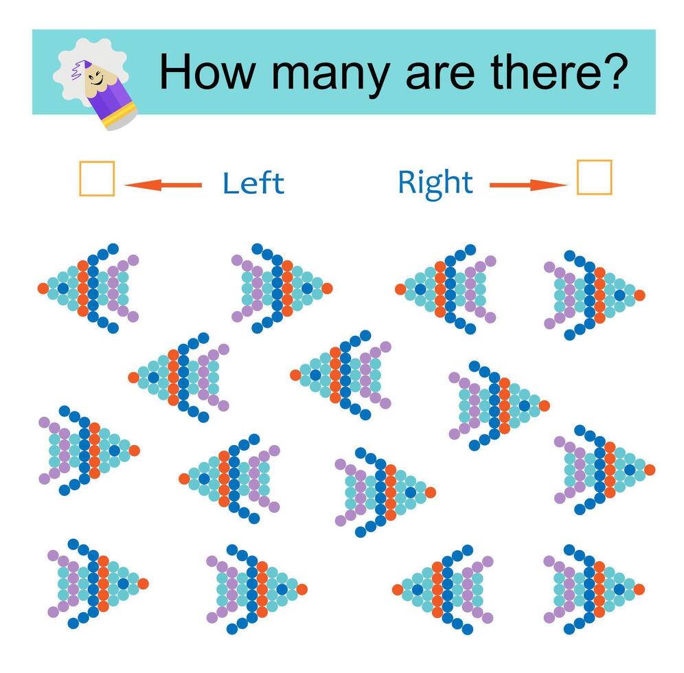 Math activity for kids. Developing numeracy skills. Cartoon fishes vector