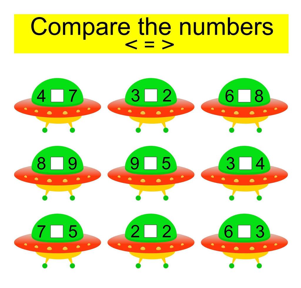 Math activity for kids. Compare the numbers. Number range up to 10. illustration vector