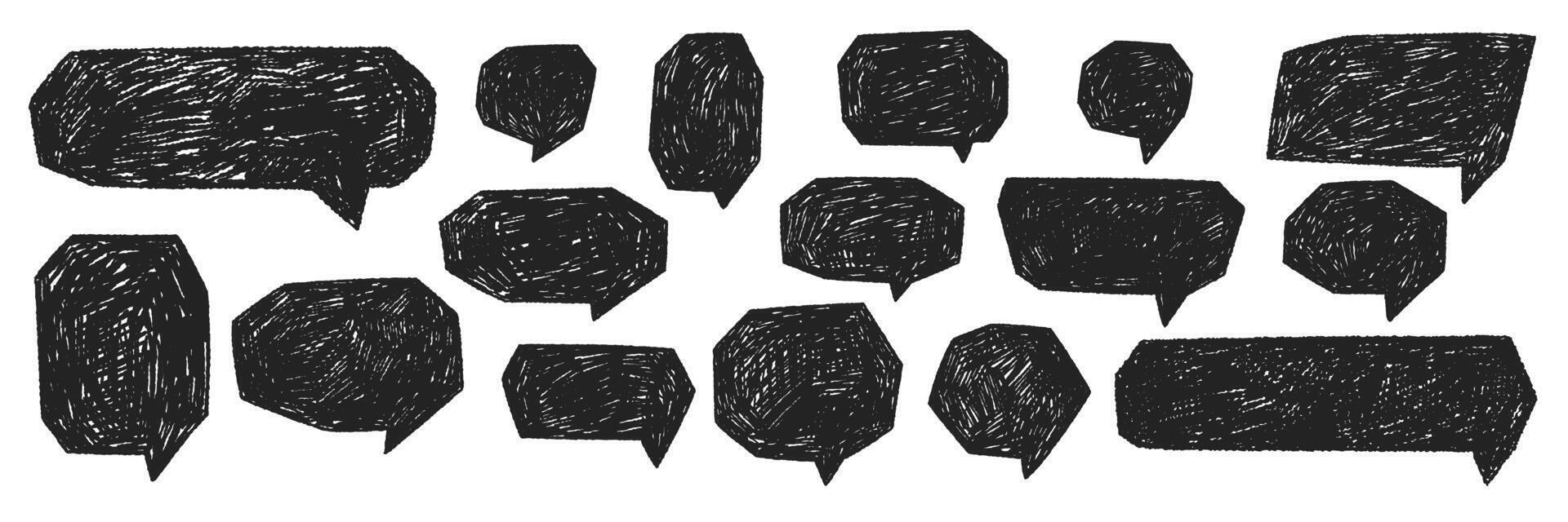 Crayon style handwriting cute speech bubble set. Comic frame with chalk or pastel texture. Cartoon illustration. vector