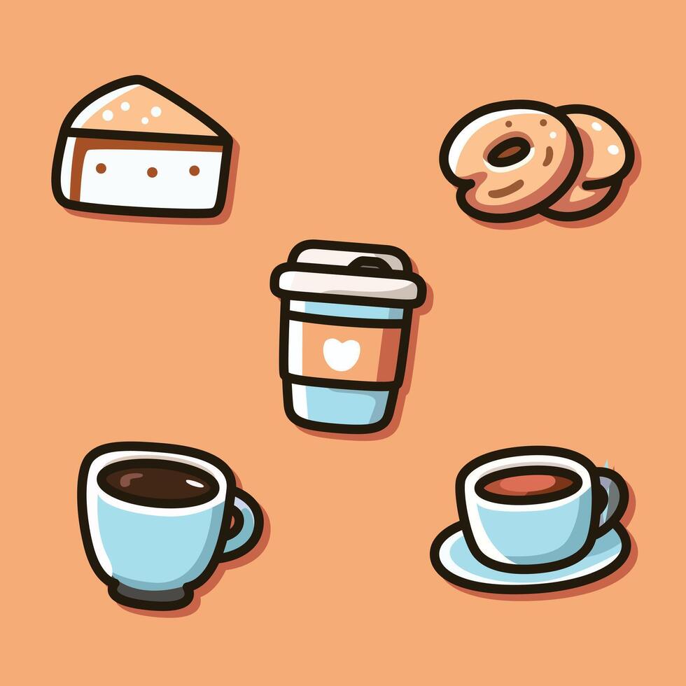 Coffee and Snack Icon Set - Cups, Beans, and Desserts vector