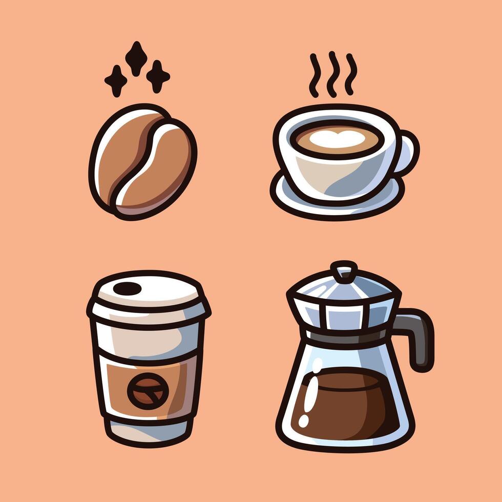Modern Coffee Icons Set - Beans, Cups, and Brewing Equipment vector