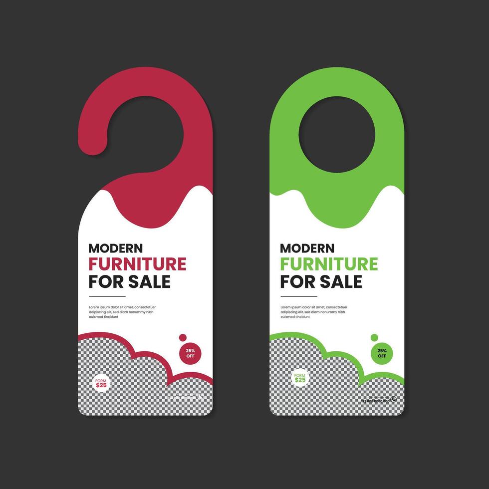 Modern Furniture Product sale Template and new furniture door hanger design template with two color variations vector