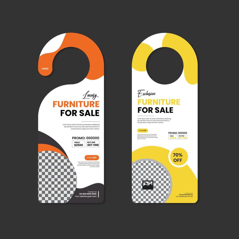 The Furniture Store door hanger design template with two color variations vector