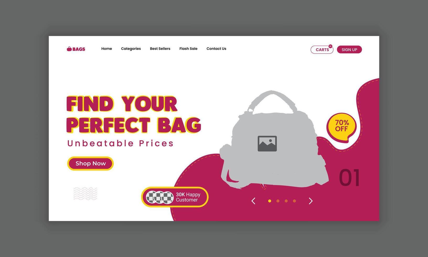 Single product website landing page interface design template vector