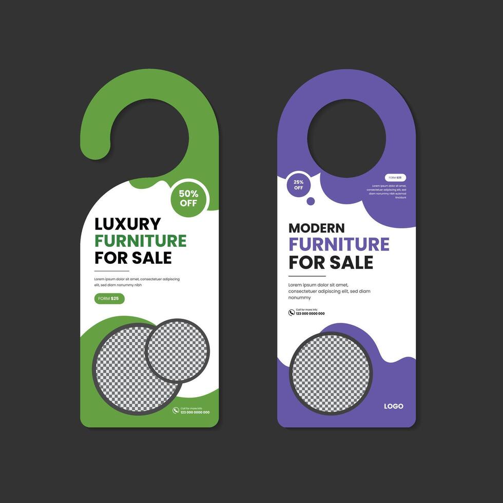 Modern furniture sale door hanger design template with two color variations vector