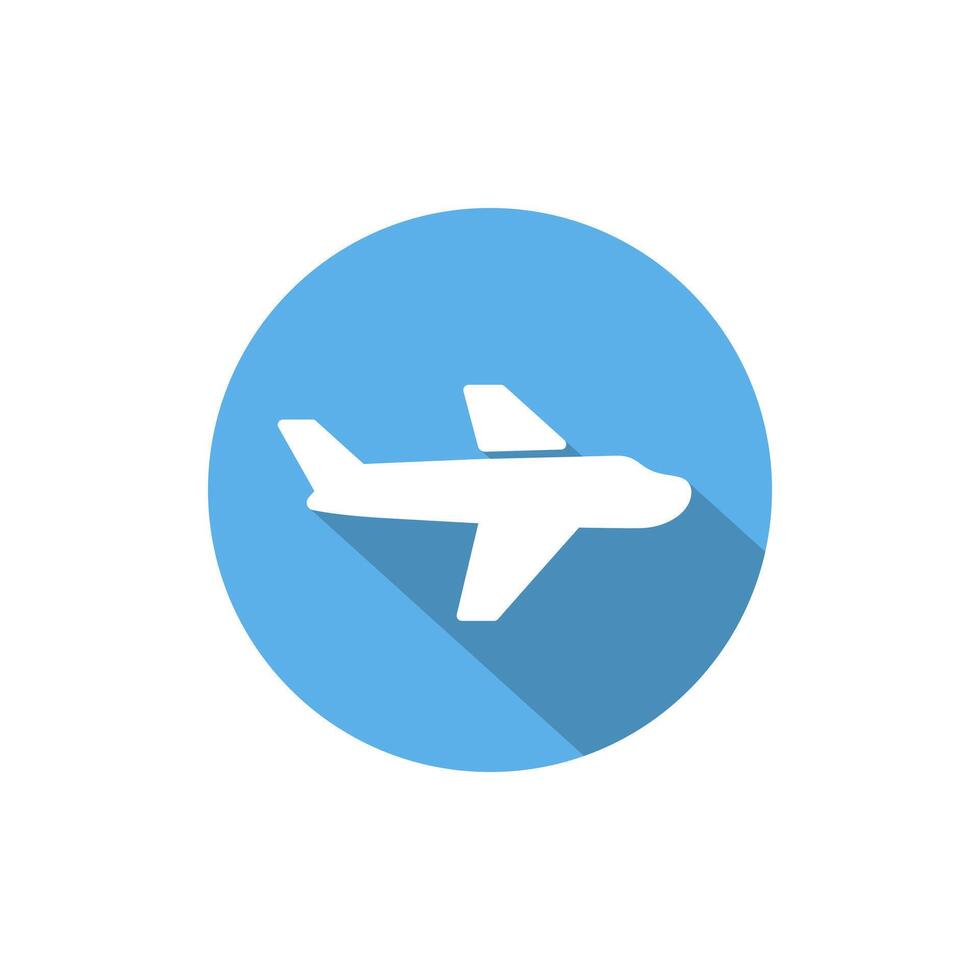 Airplane icon with long shadow. Plane, flight sign symbol vector