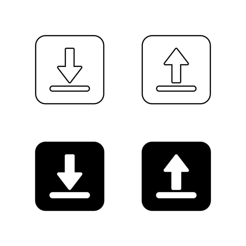 Download and upload icon set on black square vector