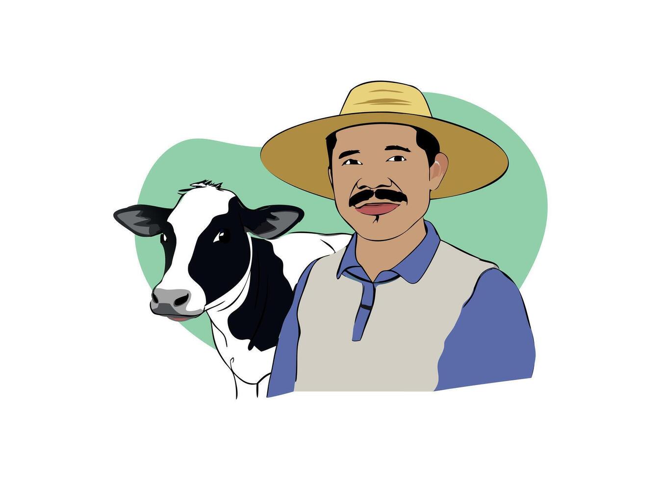Illustrated Farmer with Cow - Farming Life and Agriculture Illustration vector