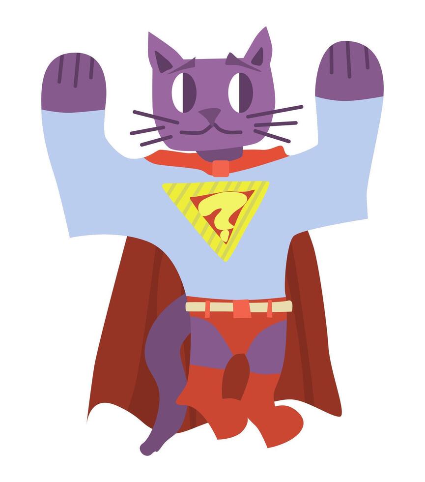 purple cat super hero simple character. stock new vector