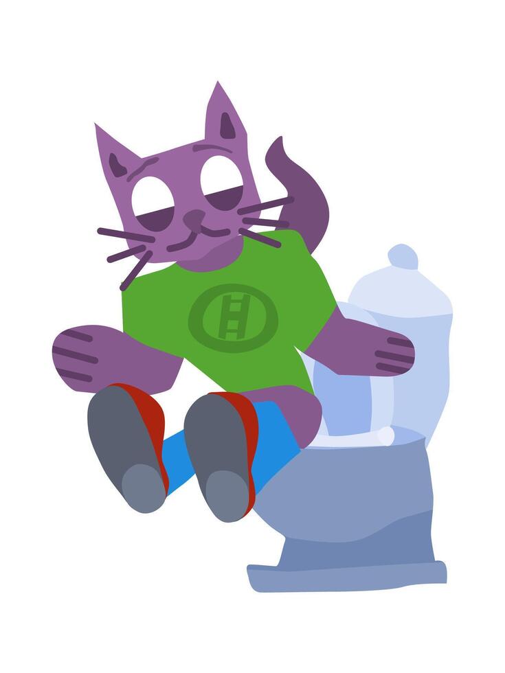 purple cat sitting on toilet stock news vector