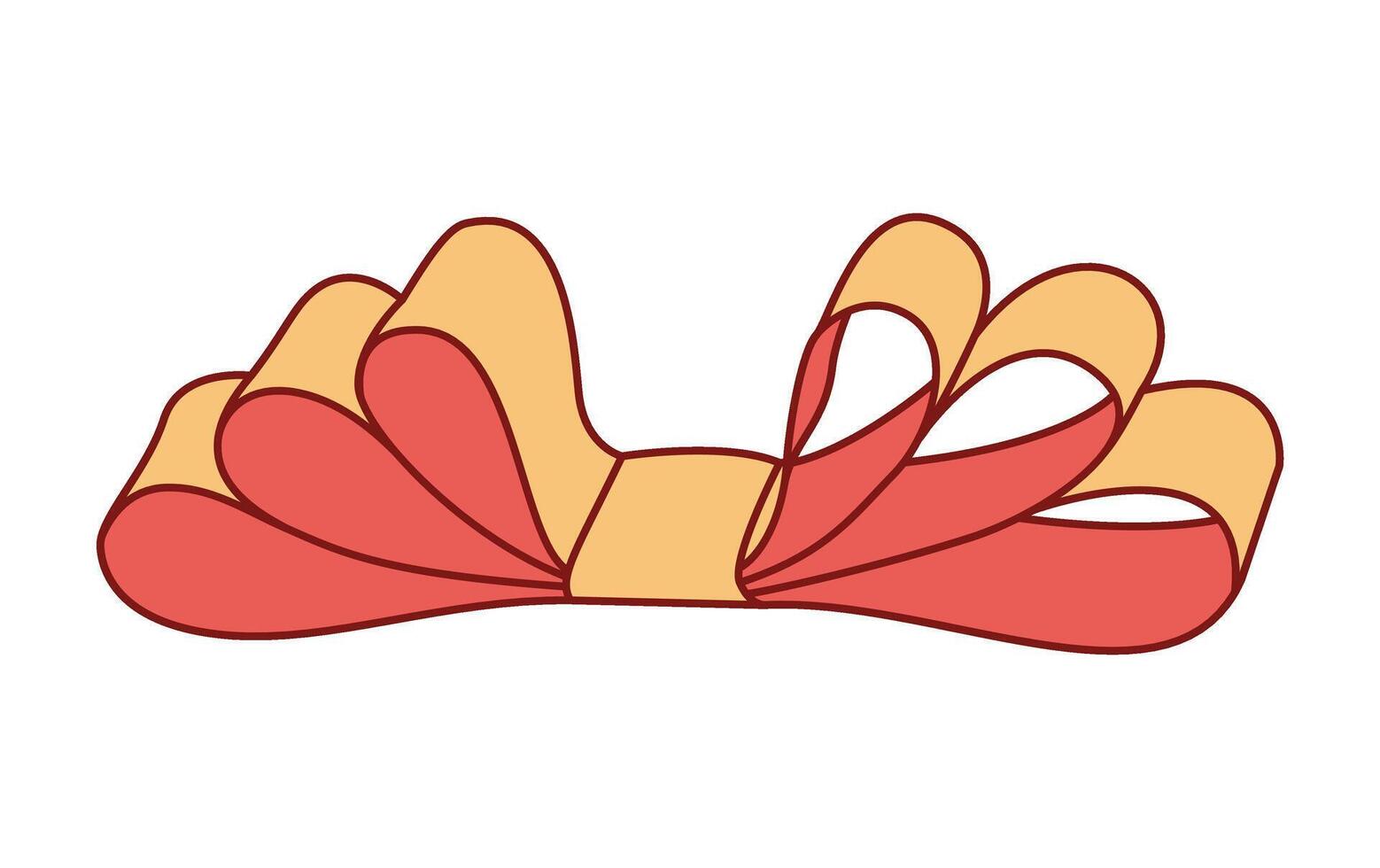 Trendy flat style gold and red ribbon bow. Hand drawn yellow gold and red bowknot for decoration gift bowtie. illustration vector