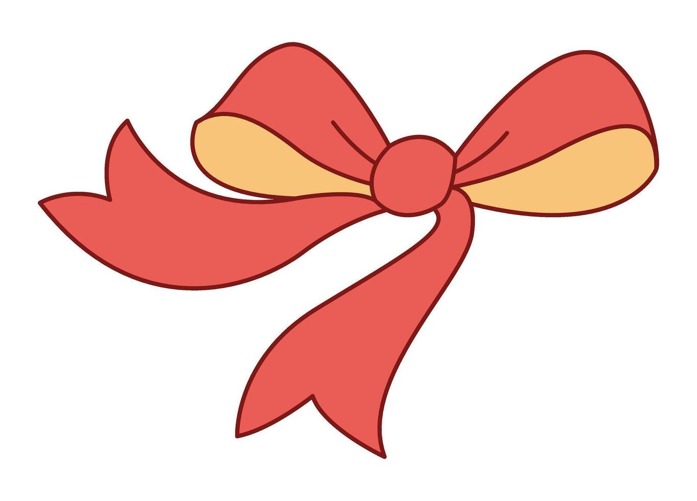 Trendy flat style Red and gold ribbon bow. Hand drawn red and yellow bowknot for decoration gift bowtie. illustration vector