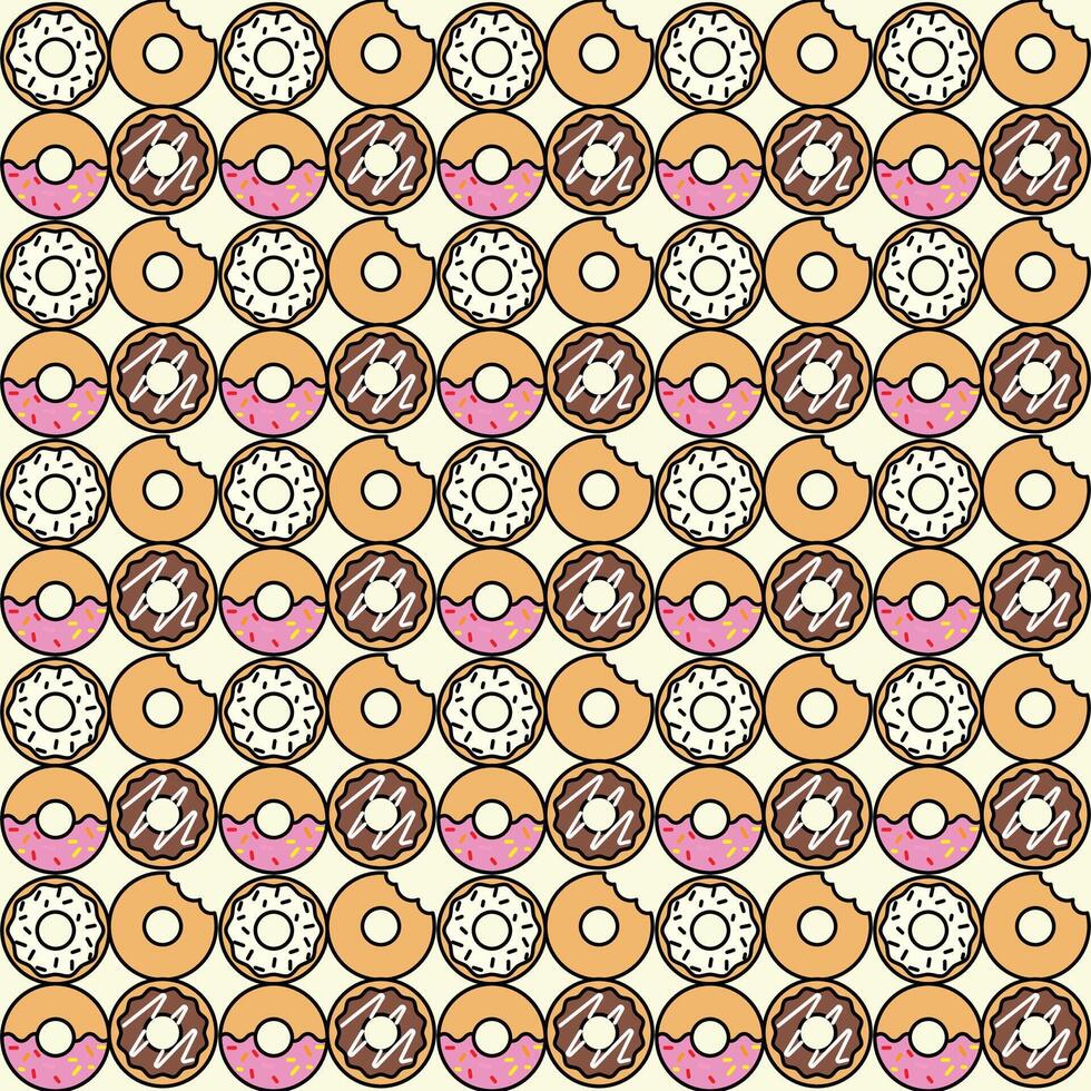 Pattern of colorful variant sweet donuts. Dessert background. Illustration vector