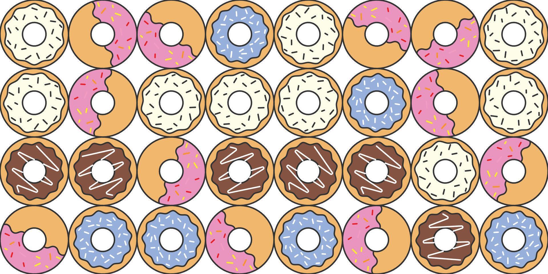 Colorful donuts bakery background wallpaper. illustration vector