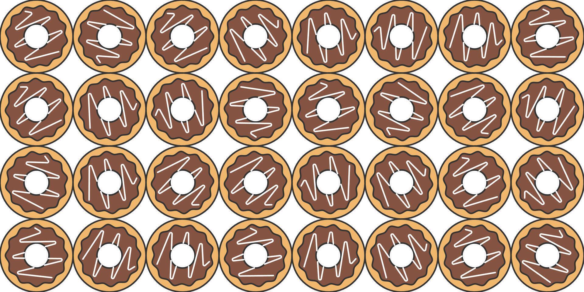 Sweet donuts chocolate cake elements pattern for design. Flat cartoon illustration. vector