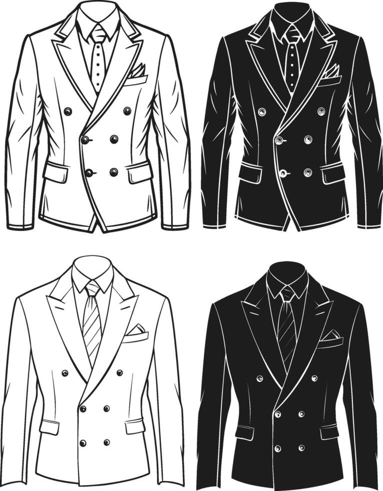 Sharp Tailored Fit Double-Breasted Suit Design Outline vector