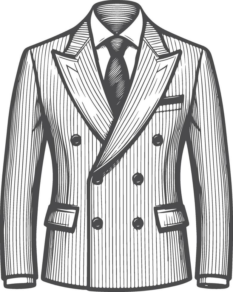 Layered Relaxed Fit Double-Breasted Suit Sketch vector