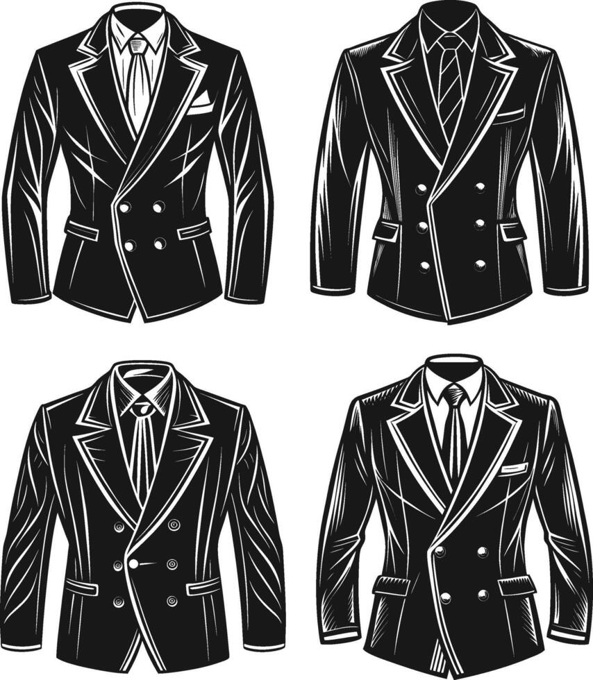 Minimal Button Accent Double-Breasted Suit vector