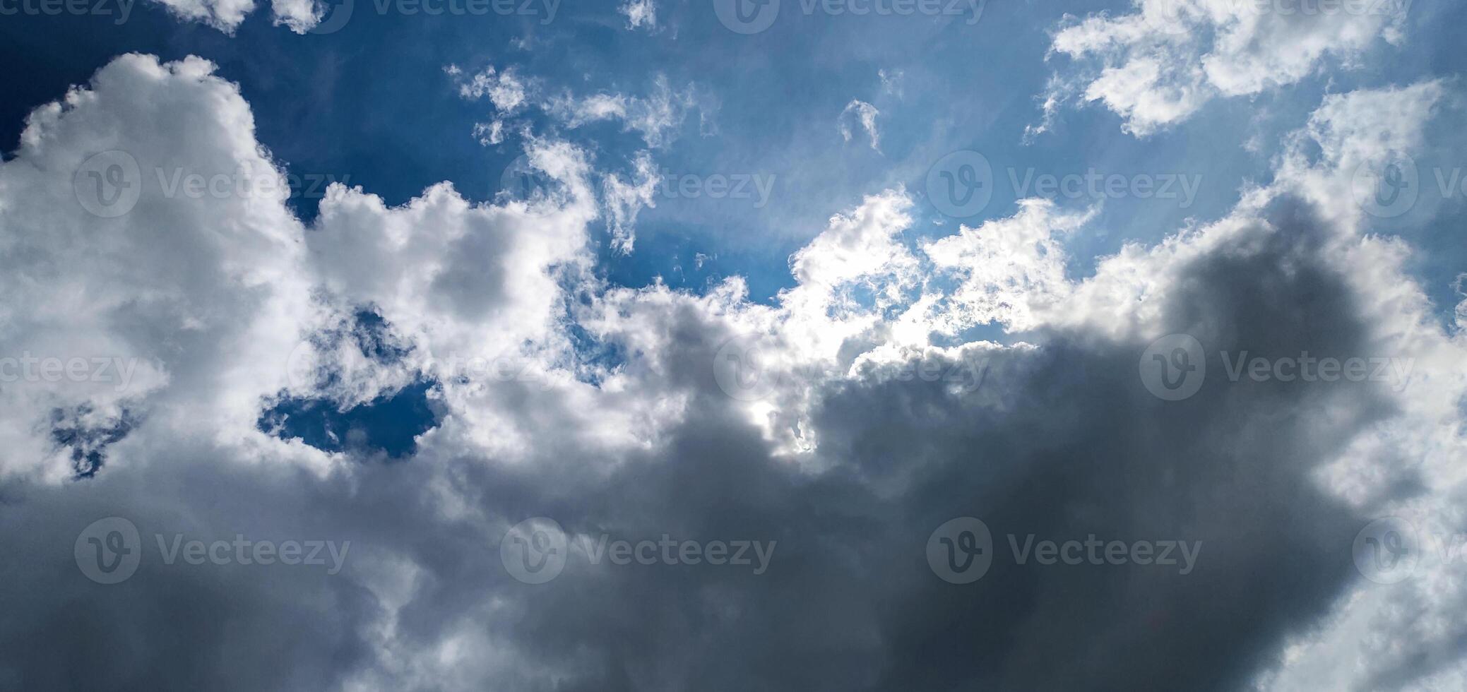 a view of the sky with clouds and sun photo