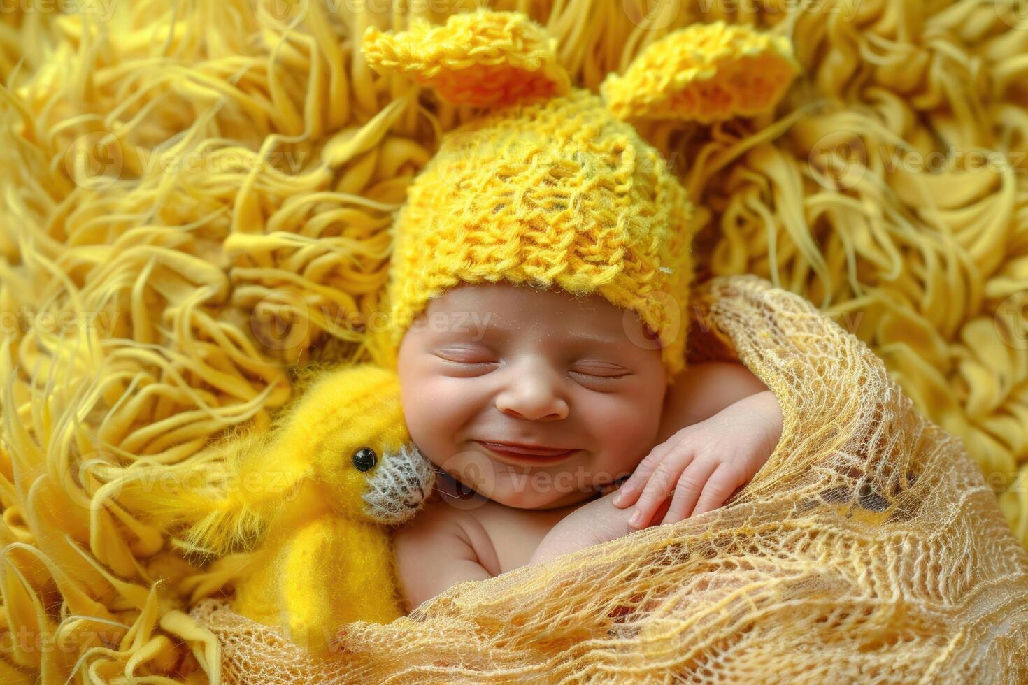 Cute funny newborn baby wrapped in a soft blanket.. photo