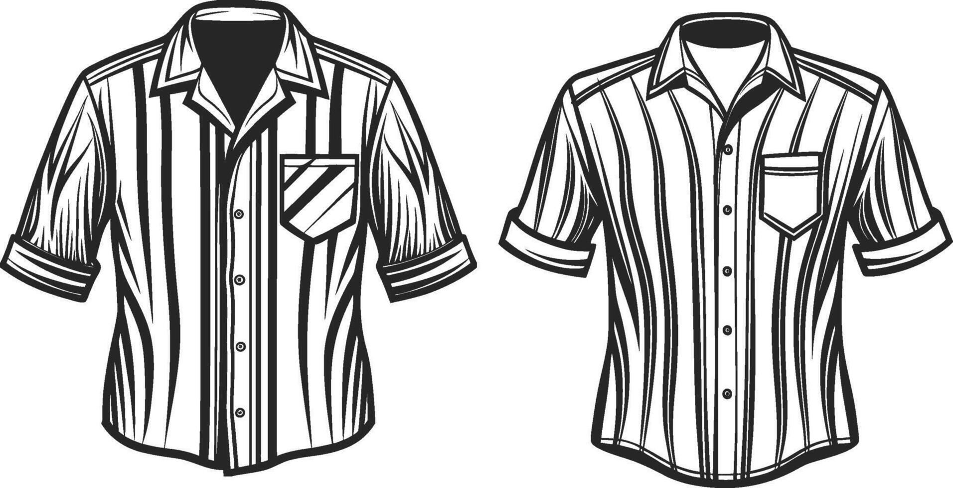 Chic Striped Pocket Button-Up Shirt Line Art vector