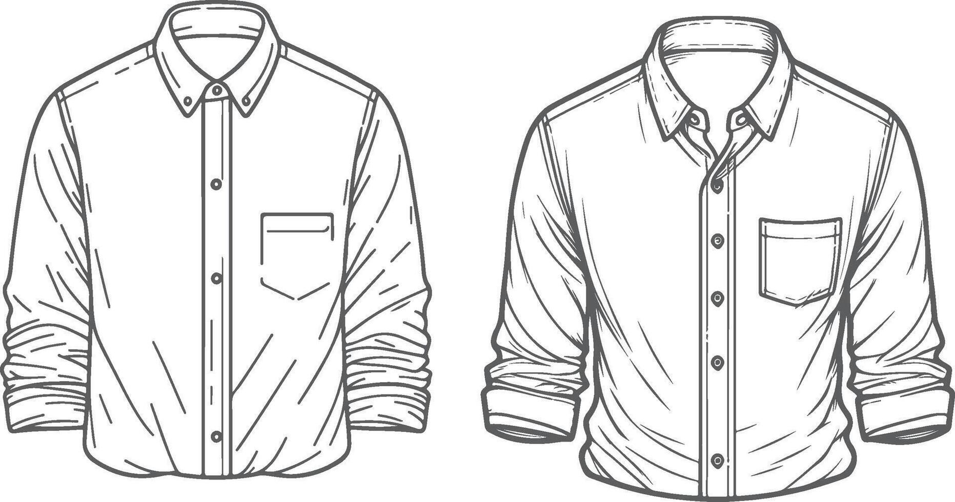 Classic High-Waist Button-Up Shirt Line Drawing vector
