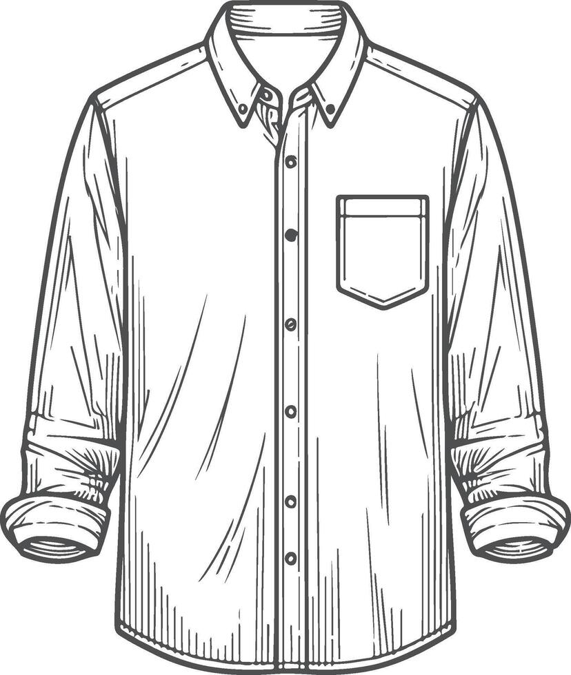 Layered Pleated Button-Up Shirt Design Outline vector