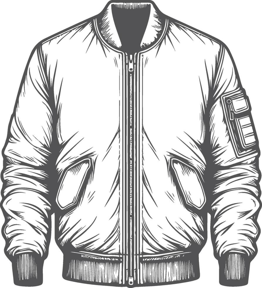 High-Collar Retro Bomber Jacket Outline Design vector