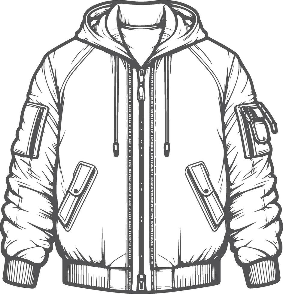 Detailed Utility Ruffle Bomber Jacket Outline Design vector