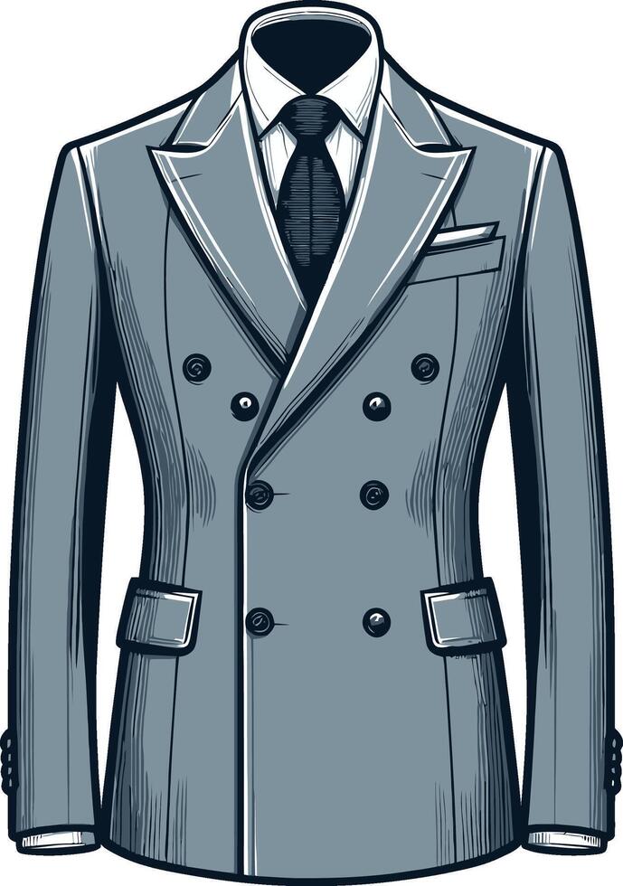 Double-Breasted Satin Lapel Suit Design Sketch vector