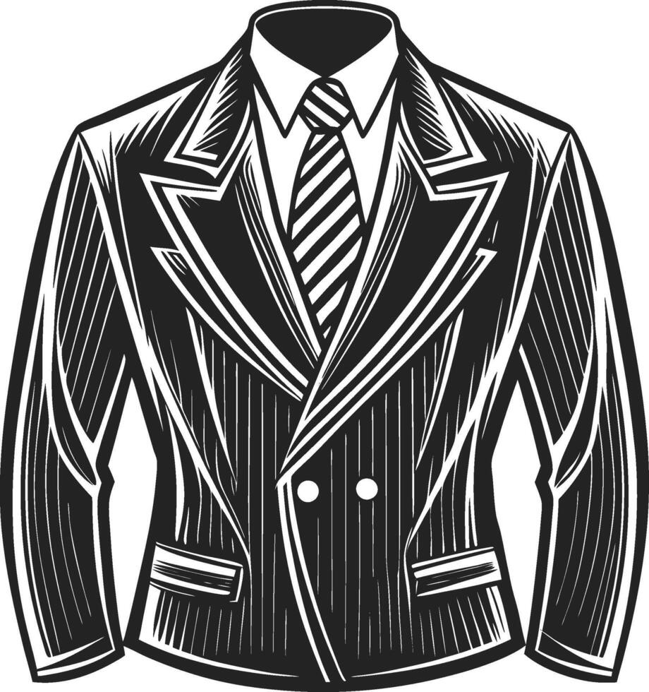 High-Collar Monochrome Double-Breasted Suit Drawing vector