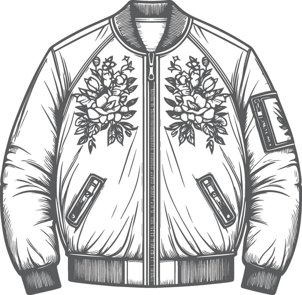 Sophisticated Embroidered Bomber Jacket Outline vector