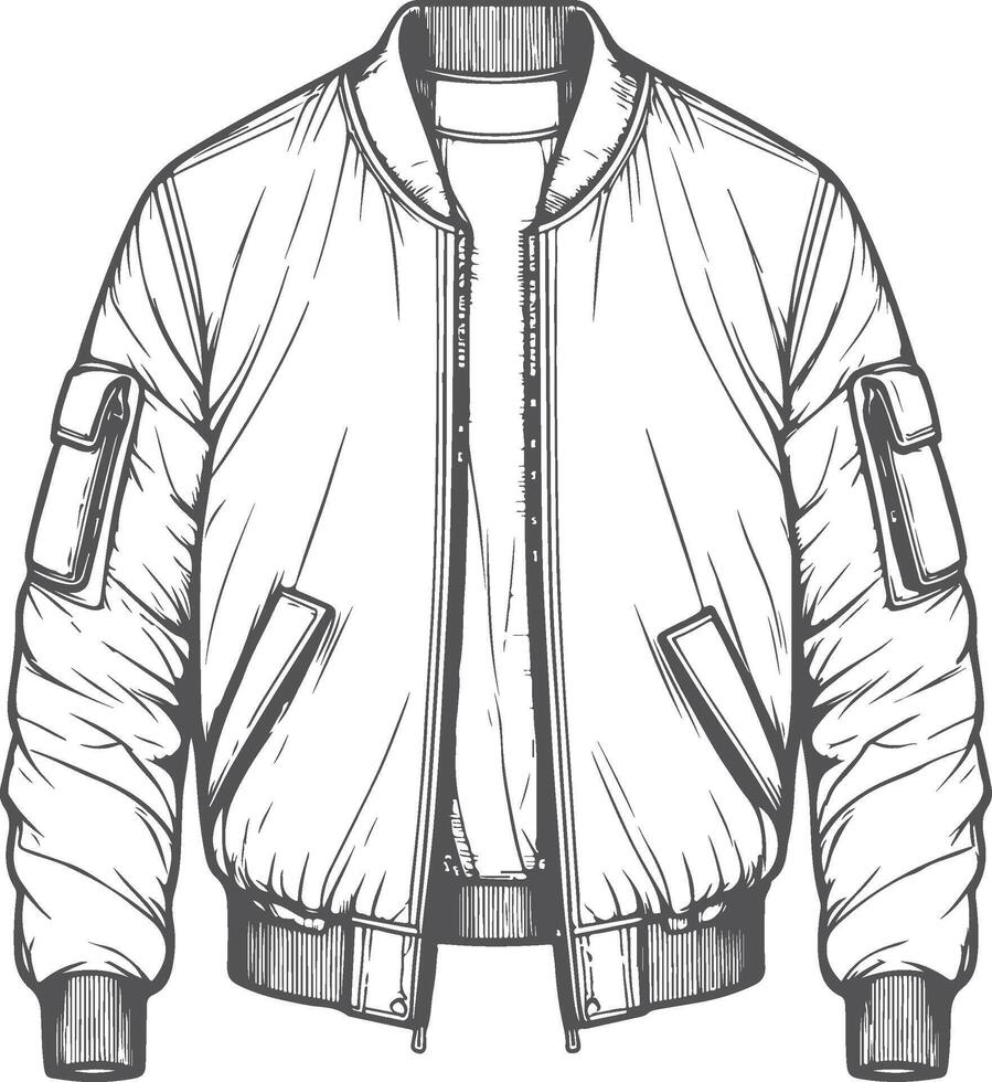 Elegant Printed Satin Bomber Jacket Line Art vector