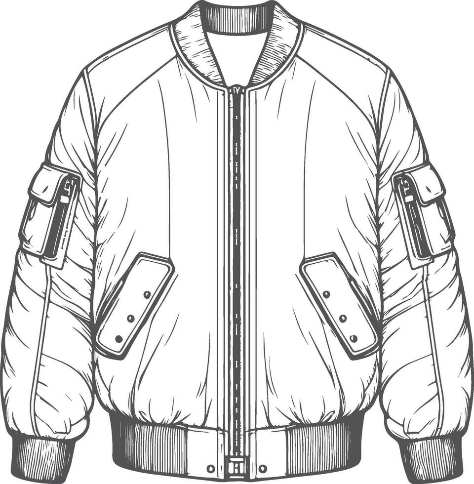 Relaxed Gathered Satin Bomber Jacket Sketch vector