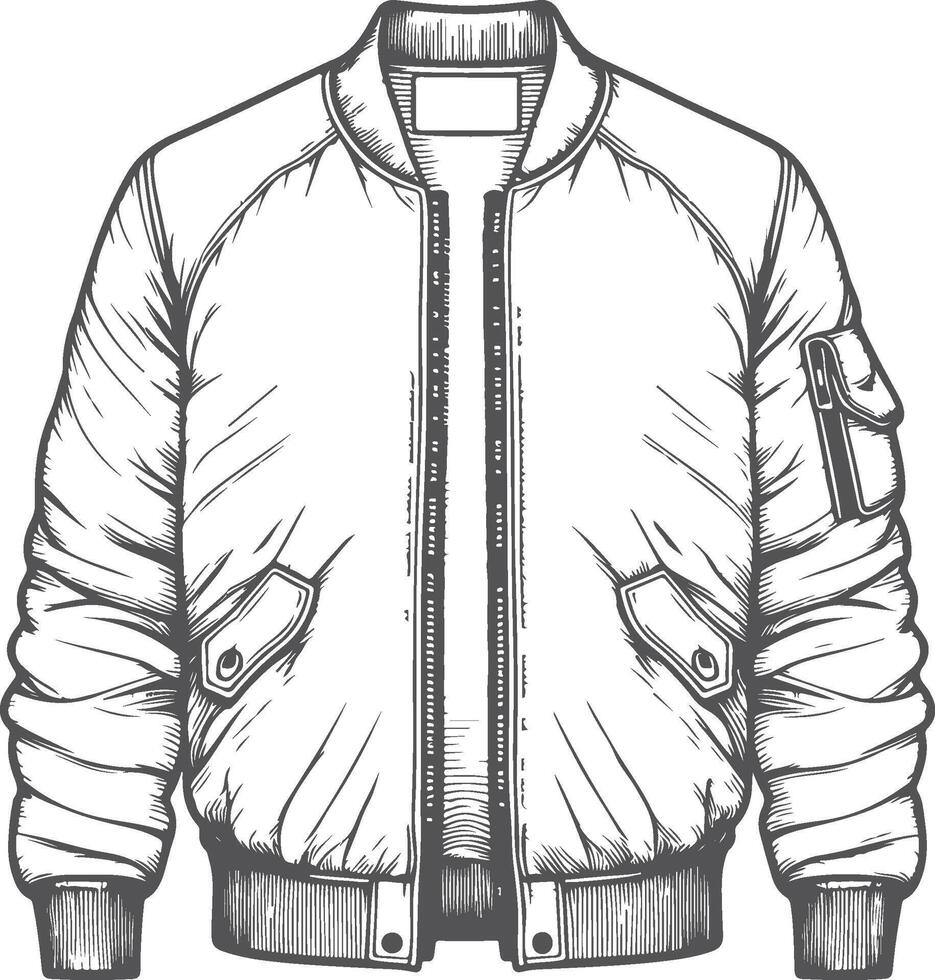 Monochrome Pocket Bomber Jacket Sketch Outline vector