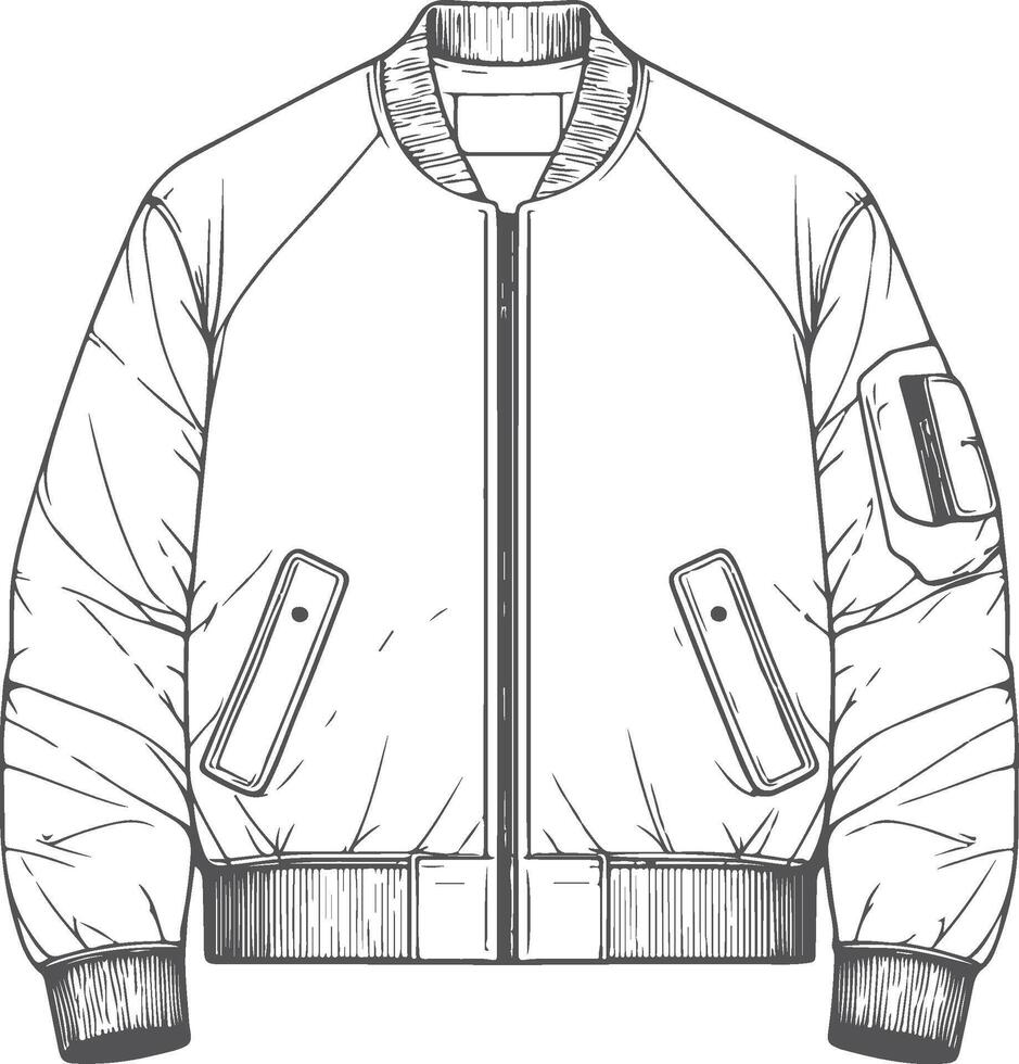 Sophisticated Gathered Satin Bomber Jacket Line Art vector