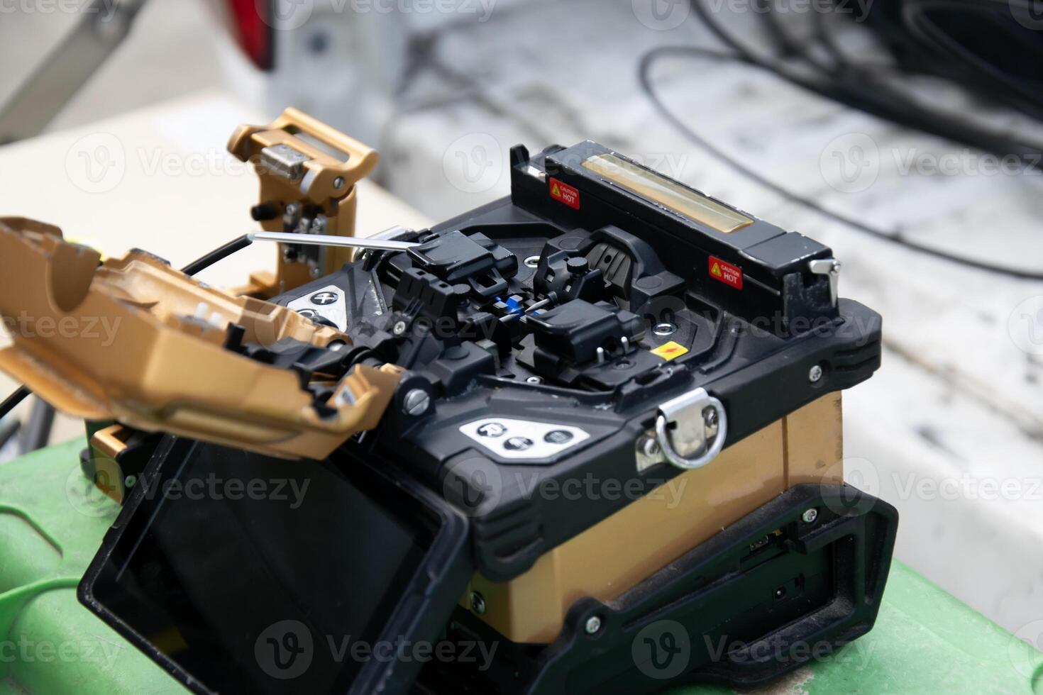 Image of tools used for connecting fiber optic cables photo
