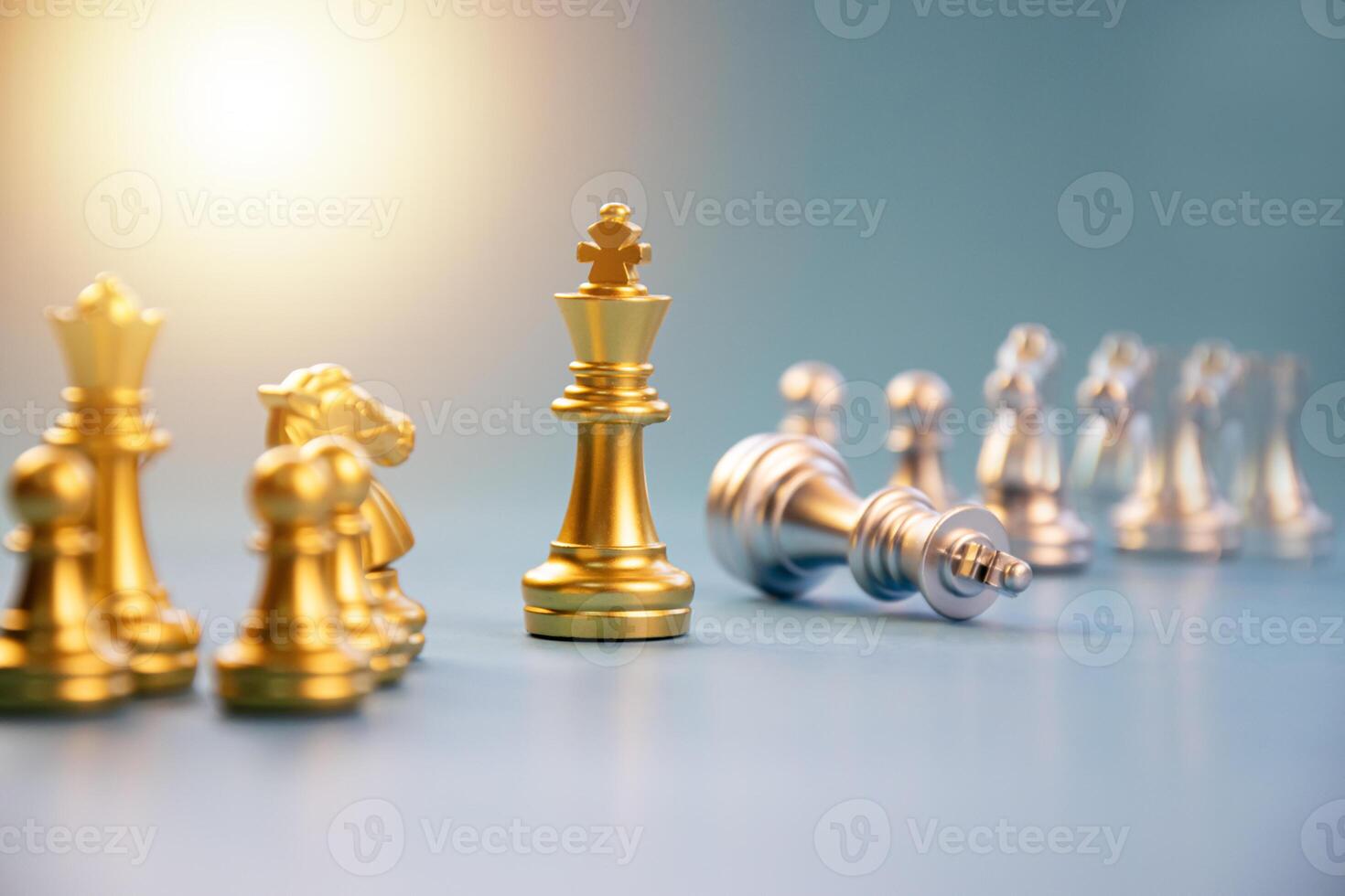 The concept of the golden king chess represents success and defeating business competitors. photo