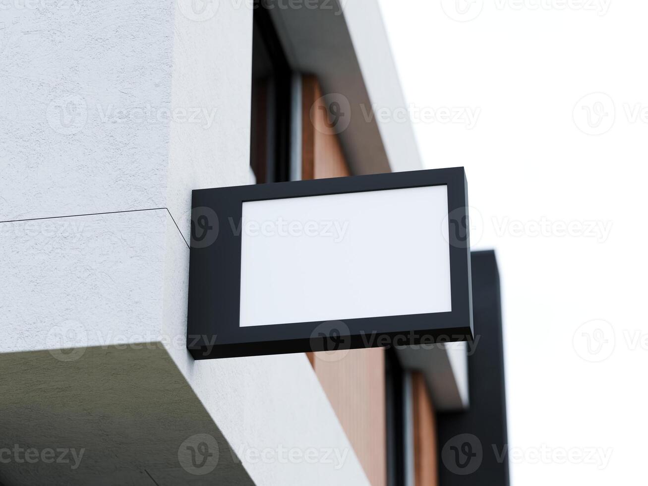 Blank logo sign board on a shop wall photo