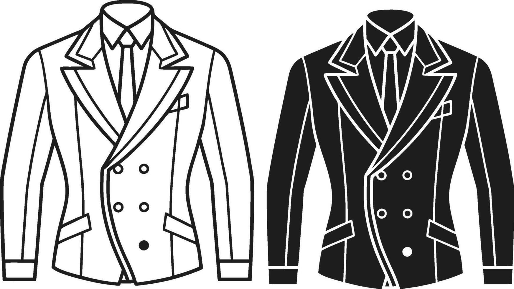 Monochrome Relaxed Fit Double-Breasted Suit Line Art vector