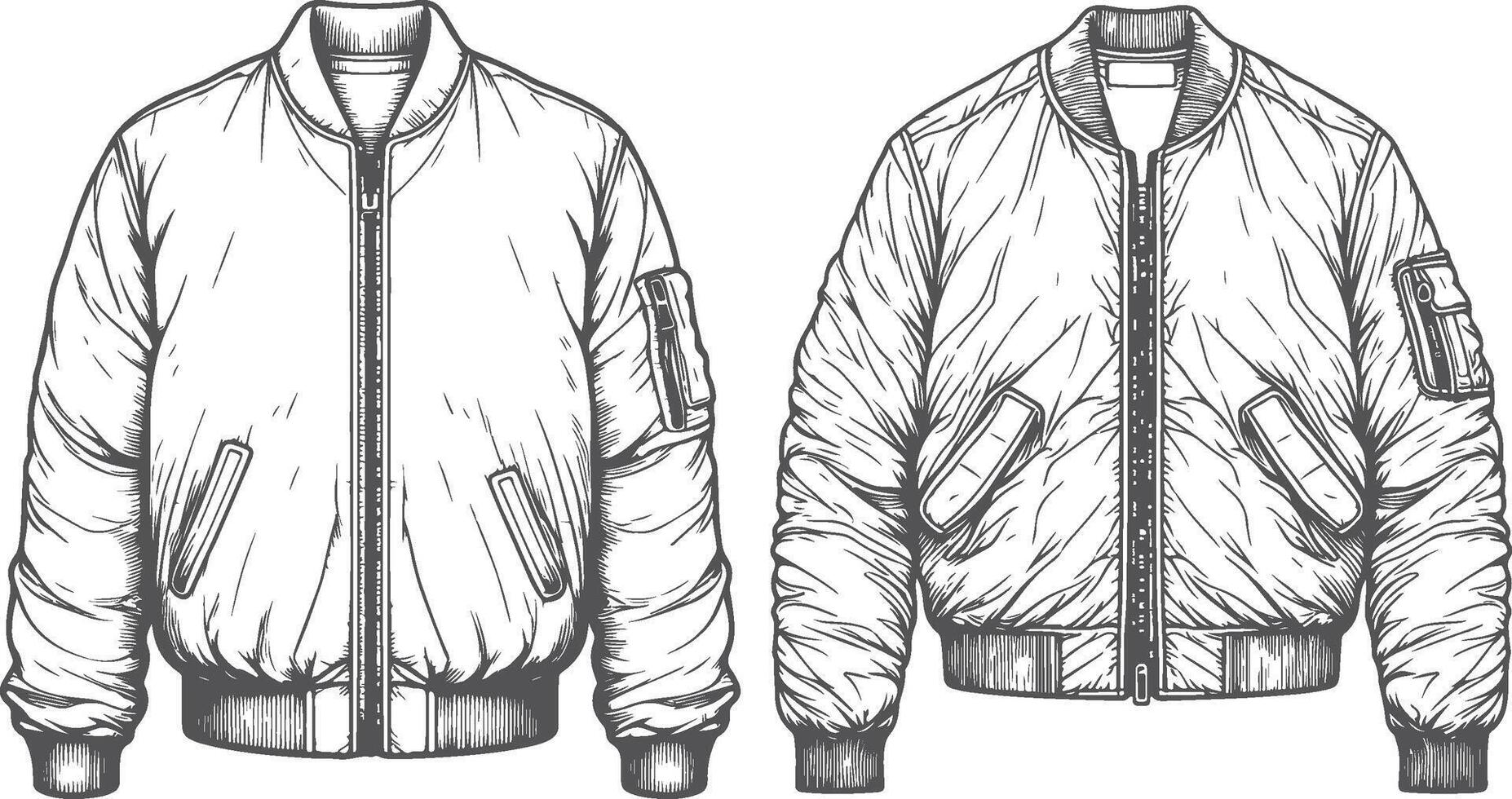 Chic Ruffle Satin Bomber Jacket Sketch Outline vector