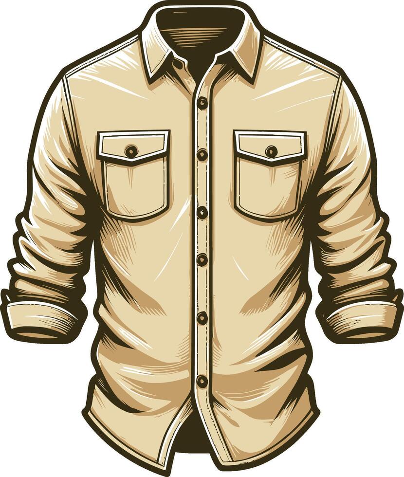 Sophisticated Pleated Button-Up Shirt vector