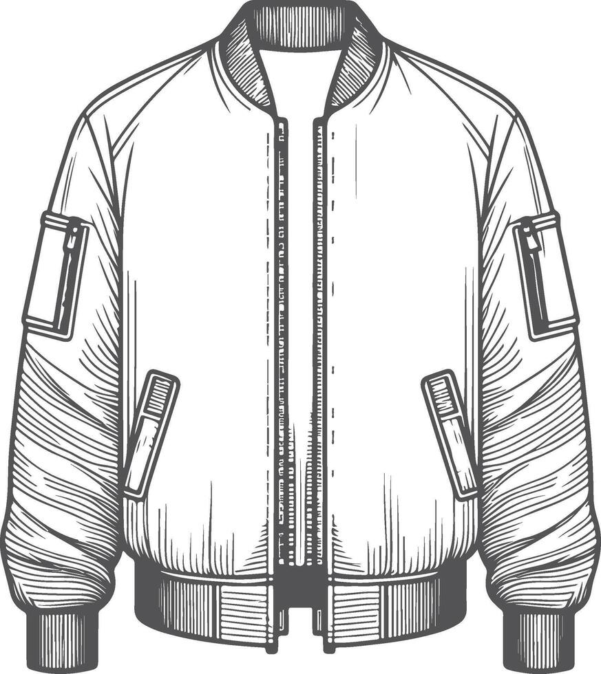 Casual Shirred Utility Bomber Jacket Outline vector