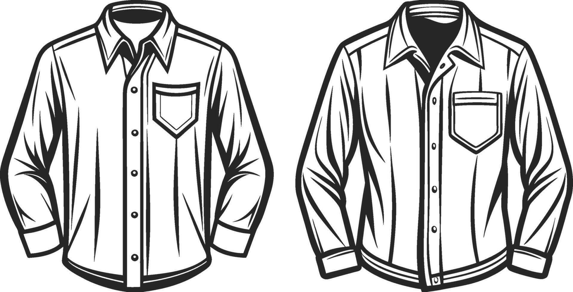 Relaxed Layered Button-Up Shirt Line Art vector